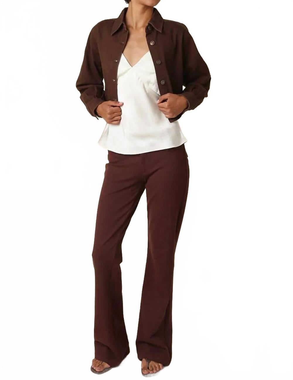 NEW OLIVACEOUS denim cropped jacket in dark chocolate
